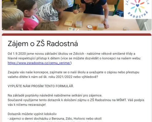 Zájem o ZŠ Radostná - dotazník